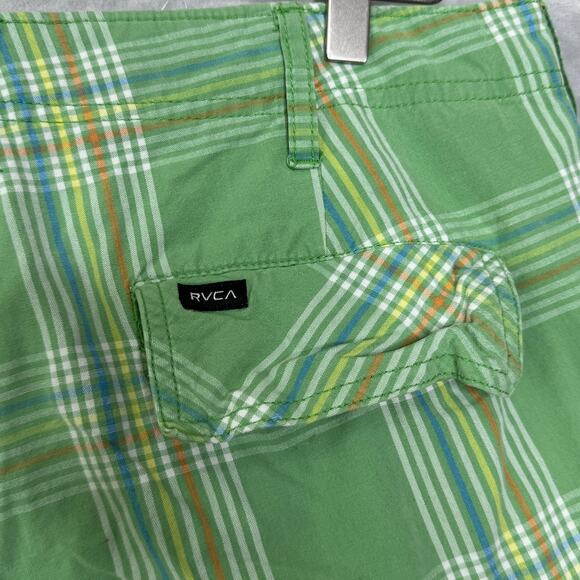 RVCA Cargo Shorts Mens 32 Green Plaid Cotton Pockets Skate Casual Summer Outdoor - Picture 5 of 14